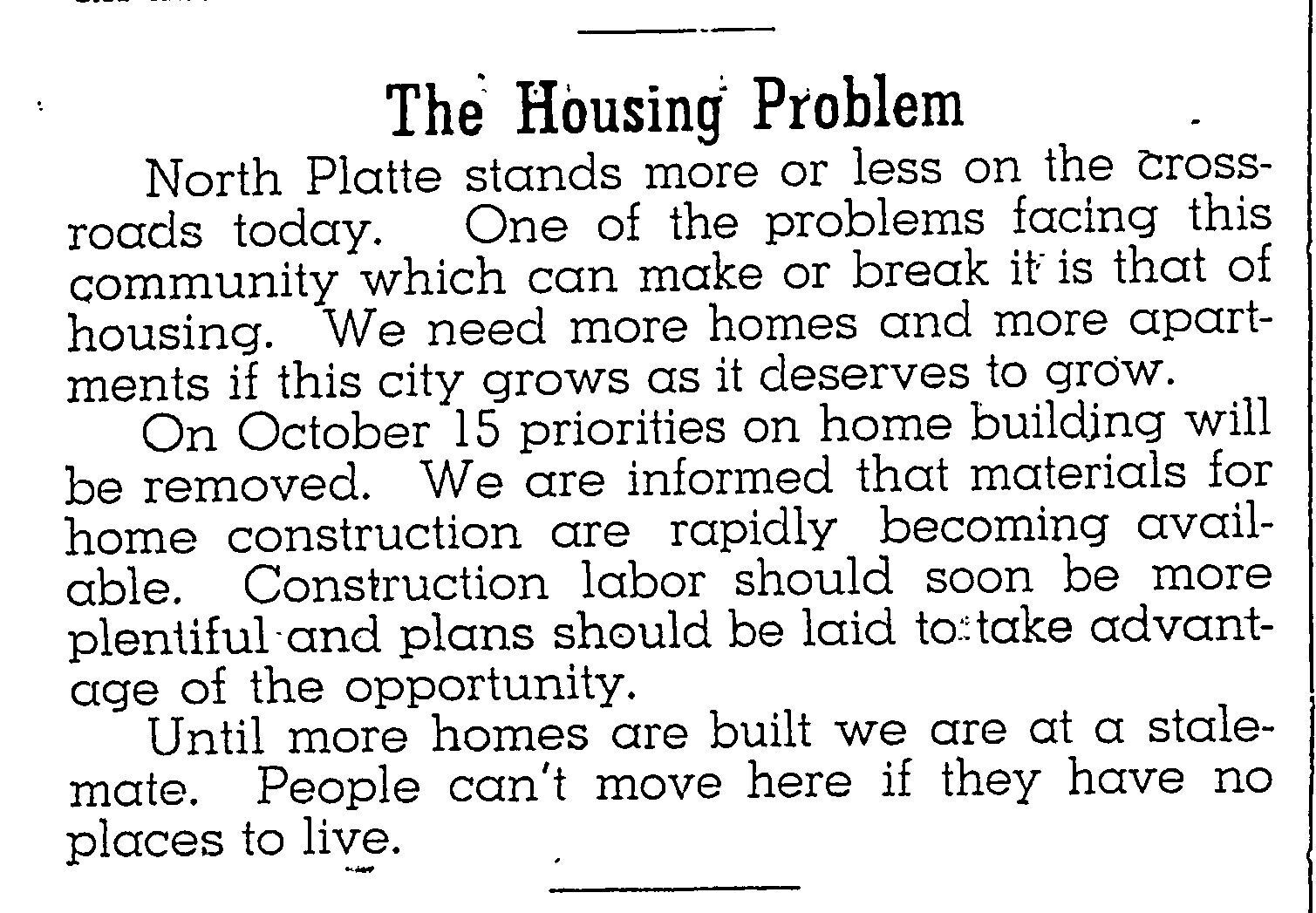 75 years ago, North Platte saw a spike in housing demand from WWII veterans and their families